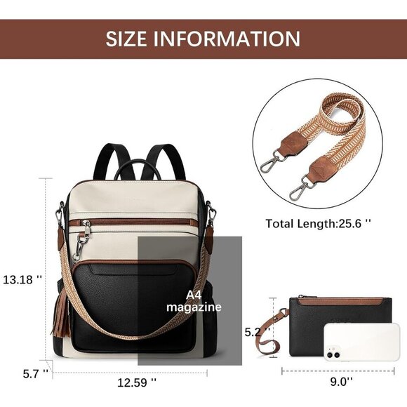 Women\'s Leather Backpack Purse Travel Shoulder Bag with Wristlet Large Capacity main image 5